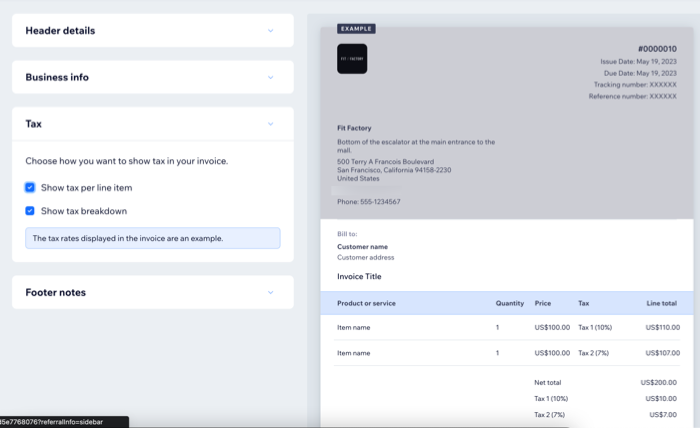 screenshot showing how to add tax to your pricing plans invoices in the dashboard.