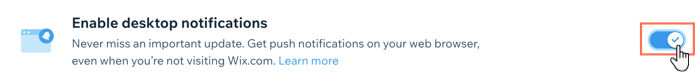 Screenshot die laat zien hoe je desktopmeldingen inschakelt vanaf het dashboard van je website.