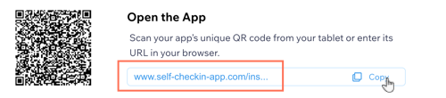 Screenshot showing how to copy your unique link for the client check-in app.