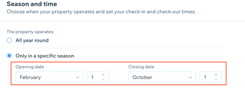 Screenshot showing how to set opening dates in General Settings under Property Settings in the dashboard.