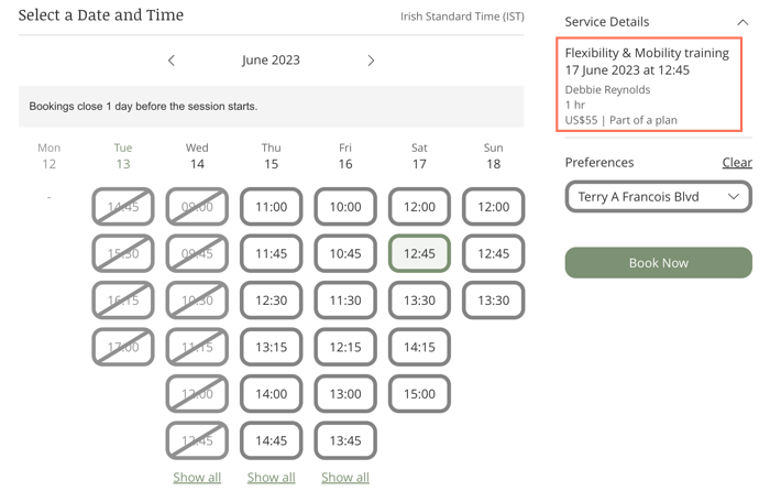 Screenshot showing how a service is available as part of a customer's plan.