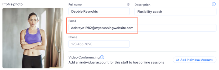 Screenshot showing how to remove a staff member's email address so they no longer receive bookings notification emails.