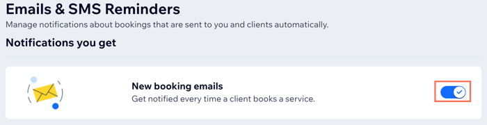 A screenshot showing how to activate email notifications for new bookings received.