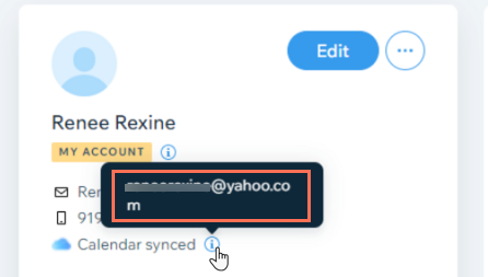 A screenshot showing how to check the email address for a staff member's synced calendar.