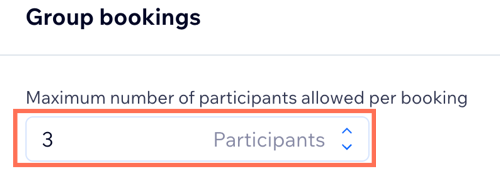 A screenshot showing how to add the maximum number of participants allowed per booking in the service policy.