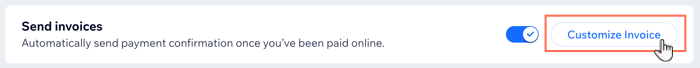 A screenshot showing the Customize invoice button in Pricing Plan settings in the dashboard.