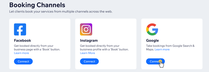 A screenshot showing how to connect the new Google integration from the Booking Channels tab in the dashboard.