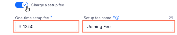 A screenshot showing how to add a setup fee to your pricing plans.