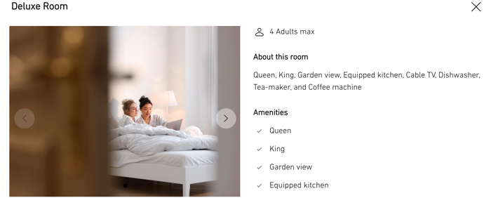 A screenshot of a room type on a live site.