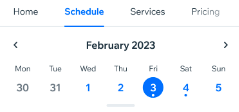 Captura de pantalla que muestra la vista de 7 días en el Calendario de reservas en la app Spaces by Wix.