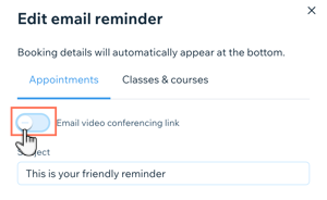 A screenshot showing how to remove VC links from your reminder emails.