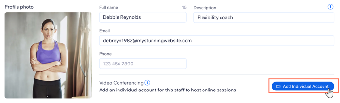 A screenshot showing how to add an individual VC account to a staff member's profile.