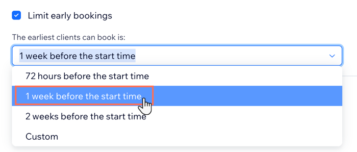 A screenshot showing how to limit early bookings within a specific booking policy.