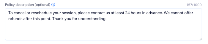 A screenshot showing an example of a cancelation policy, which displays at checkout.