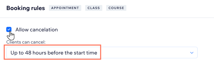 A screenshot showing how to set the cancelation window for your services.
