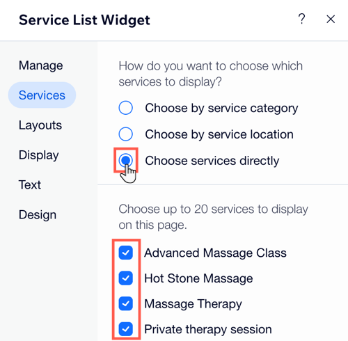 Screenshot showing how to choose how you display services on your service list.