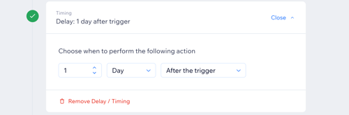 A screenshot showing how to add a delay to your automations.