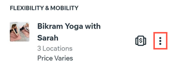 A screenshot showing the more actions icon next to a booking service on the wix owner app.
