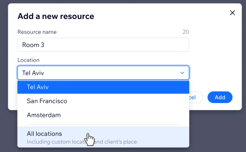 A screenshot showing how to choose which location to assign the resource to.