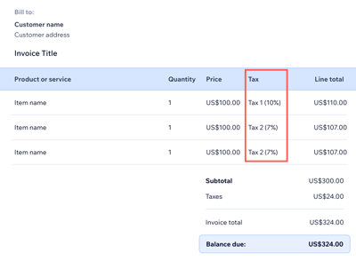 A screenshot showing an additional tax column on an invoice.