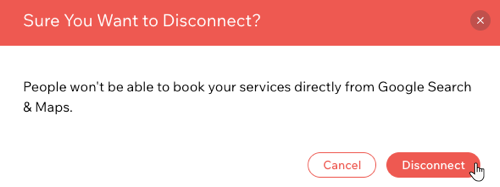 Une capture d'écran montrant comment déconnecter la réservation avec Google depuis l'onglet réservation avec google dans le tableau de bord de votre site.