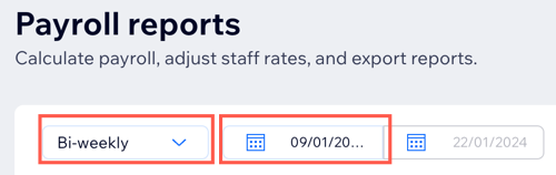 A screenshot showing how to select the relevant timeframe for your payroll export.