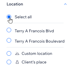 A screenshot showing how to filter your booking calendar by location.