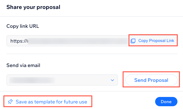 A screenshot showing how to share your proposal.