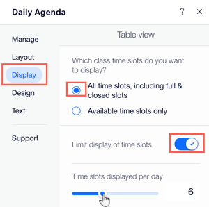 A screenshot showing how to limit the number of time slots you display per day on the daily agenda.