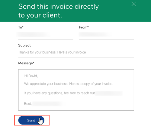 A screenshot showing how to send the invoice directly to your client.