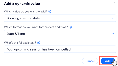 A screenshot showing how to add a dynamic value to your email automation.