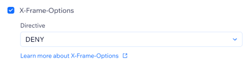 A screenshot showing how to your X frame options directives.