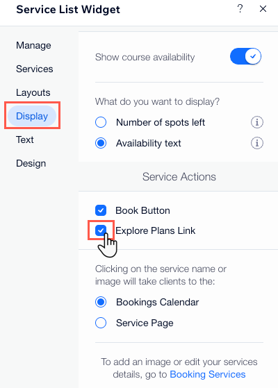 A screenshot showing how to add an explore plans button to your service list in your editor.