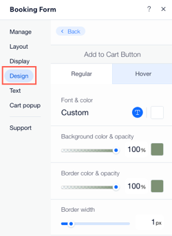 A screenshot showing how to customize the design of your booking form in the editor.