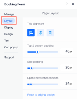 A screenshot showing how to edit the layout of your booking form in the editor.