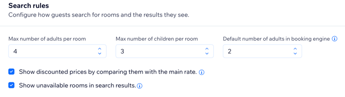 Screenshot showing how to set your search rules in the reservation settings section of the dashboard.