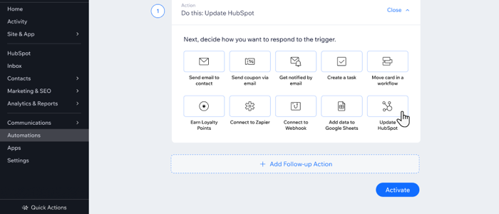 Creating an automation that updates HubSpot