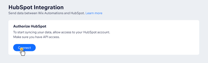 A screenshot showing how to add a HubSpot integration with Wix