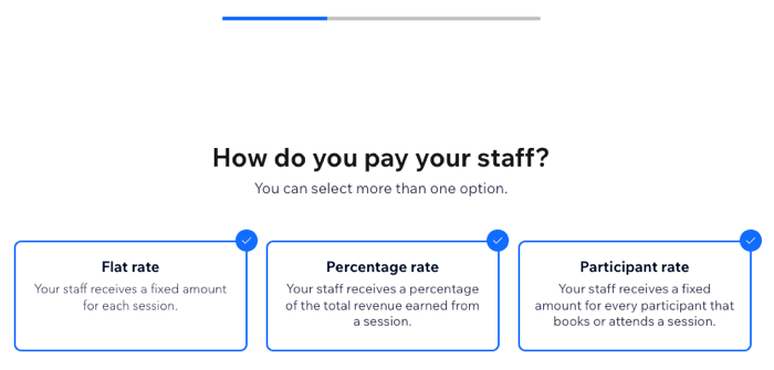 Payroll Calculator 앱에서 사용할 수 있는 다양한 비율 옵션을 보여주는 스크린샷