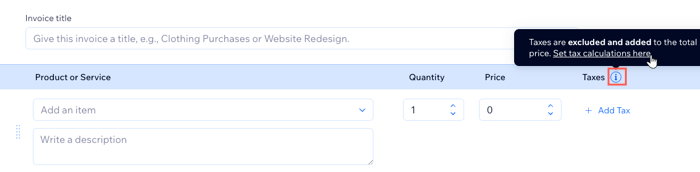 A screenshot showing how to set tax calculation and display when creating new invoices.