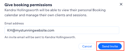 A screenshot showing how to send an invite to a staff member so they can sync their personal calendar.