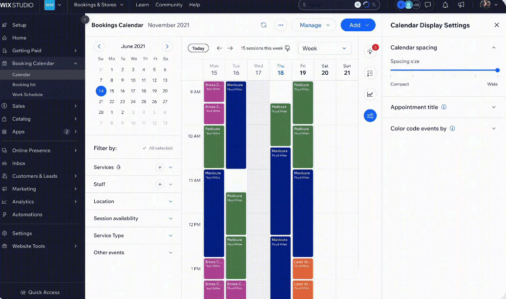 Animated gif showing the calendar spacing being adjusted using a slider.