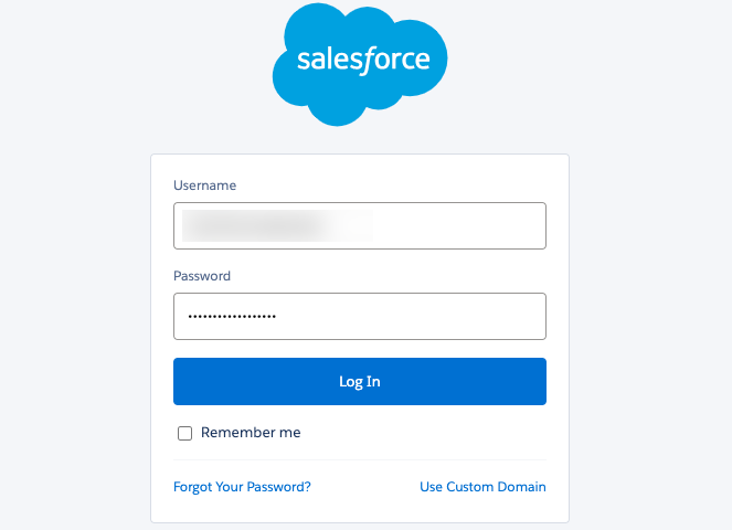 Uma captura de tela mostrando como fazer login na sua conta do Salesforce para concluir a integração.