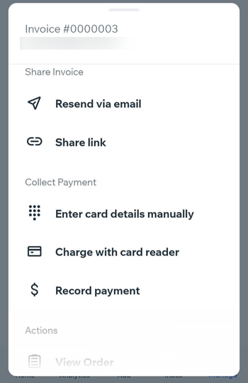 A screenshot of the manage invoices options in the Wix app.