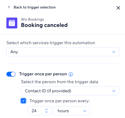 A screenshot showing the settings for the Booking canceled automation.