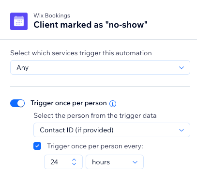 A screenshot showing the settings for the Client marked as no-show trigger.