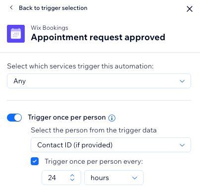 A screenshot showing the settings for the appointment request approved trigger.