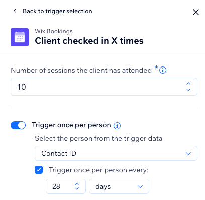 A screenshot showing the settings for the client has checked in X times trigger.