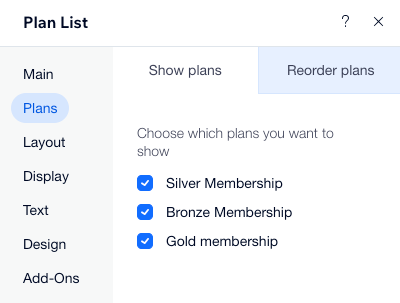 A screenshot showing how to select which plans you want to display on the classic plan list.