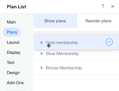 A screenshot showing how to reorder the plans on the classic plan list.